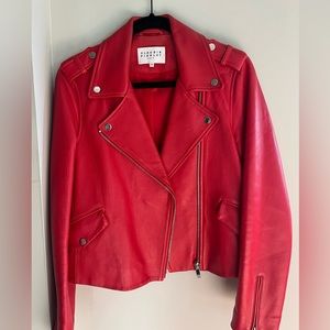 Red Leather Claudie Pierlot Jacket, FR 40